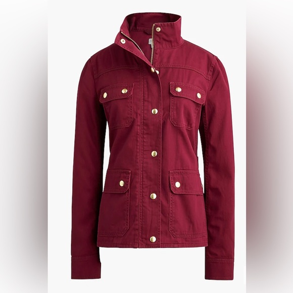 J. Crew Resin-Coated Twill Field Jacket Vintage Burgundy Size M NWT - Picture 3 of 16